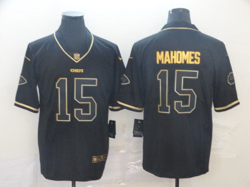 Men Kansas City Chiefs #15 Mahomes Black Retro gold character Nike NFL Jerseys
